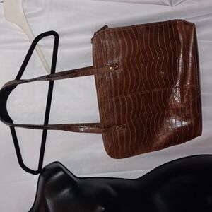 Bueno Dark Brown Faux leather croc embossed shoulder Tote laptop travel bag